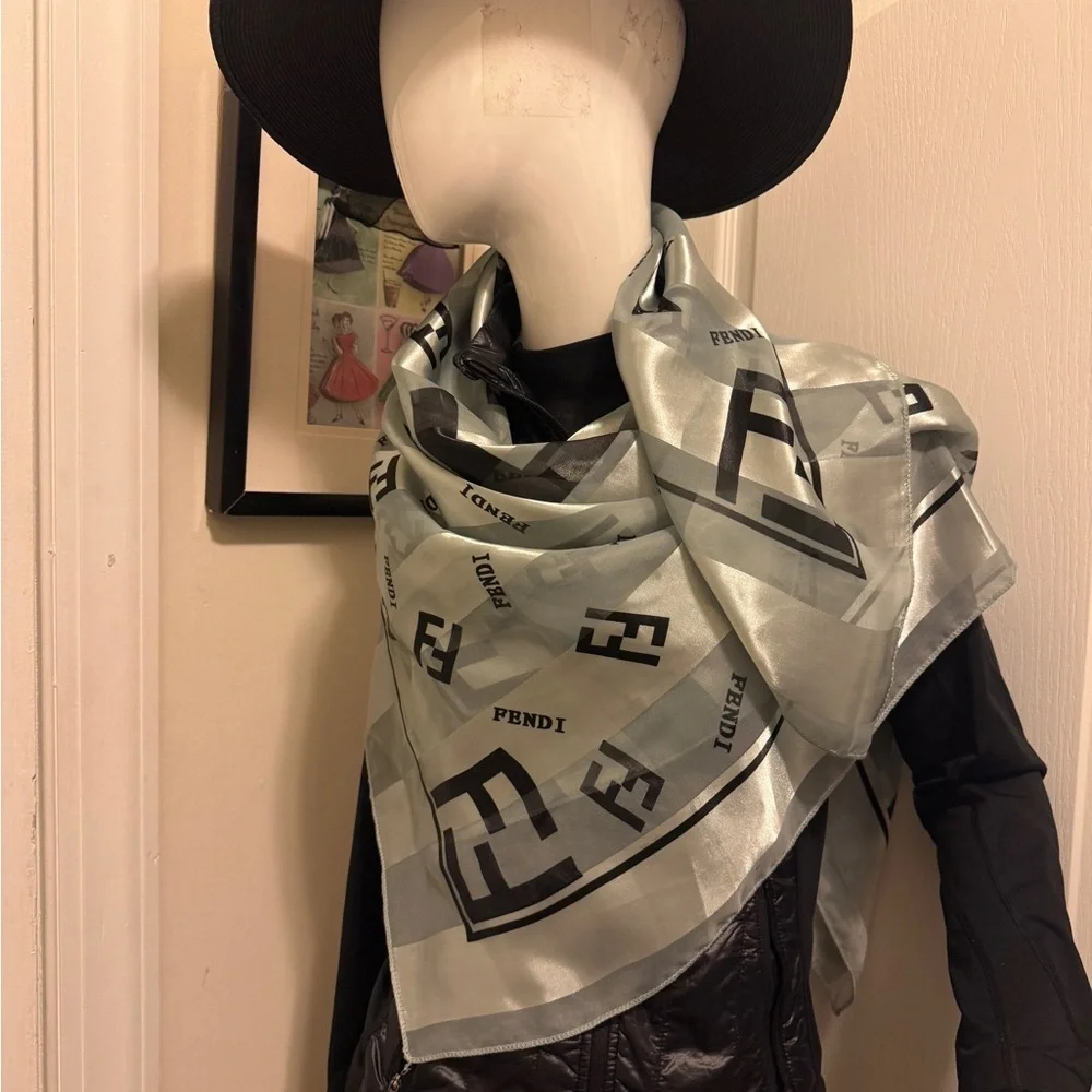 Gray and Black Striped Silky Scarf. Gorgeous and chic
